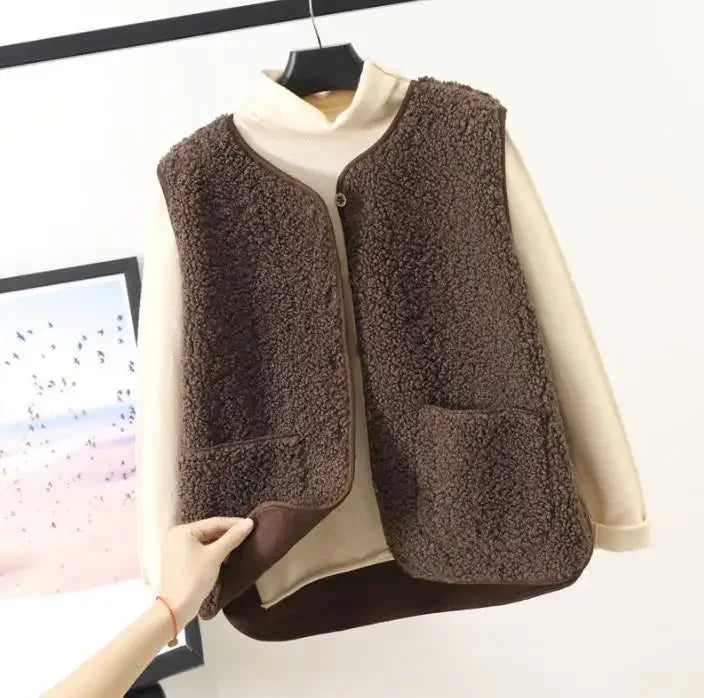 Vests New Spring Autumn Women Button Waistcoat Lamb Hairs .