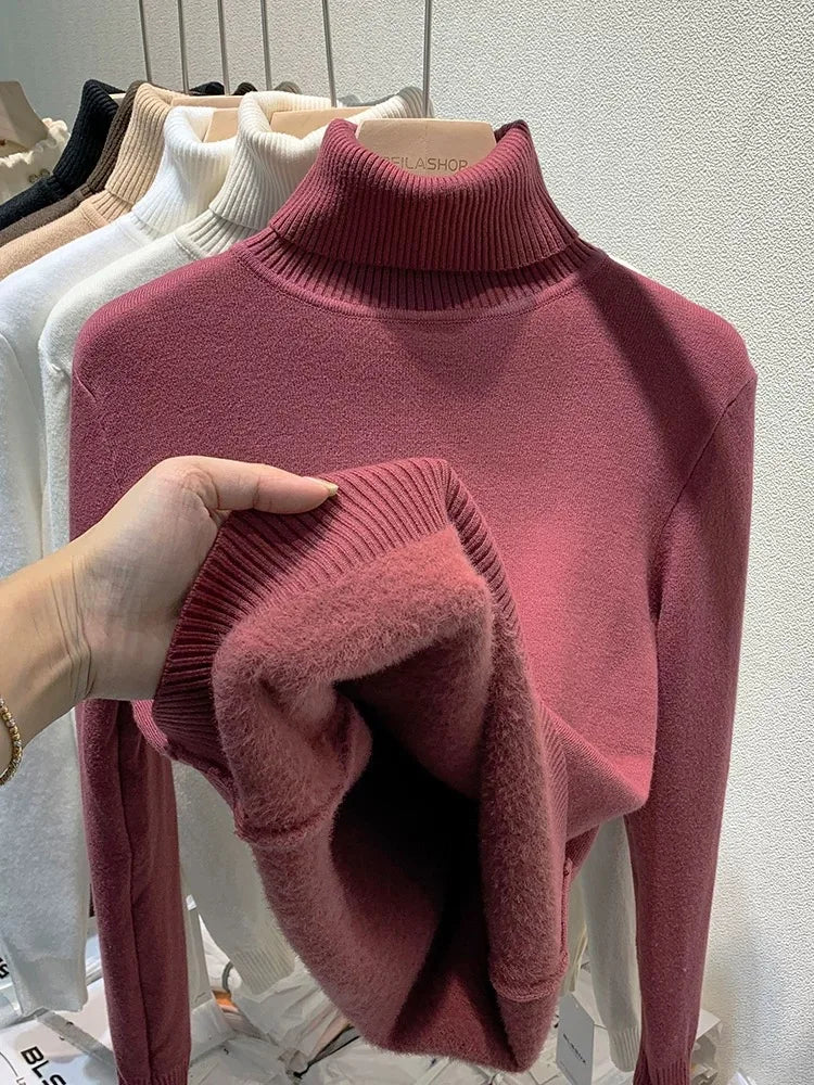 Turtleneck Winter Sweater Women Elegant Thicken Velvet.