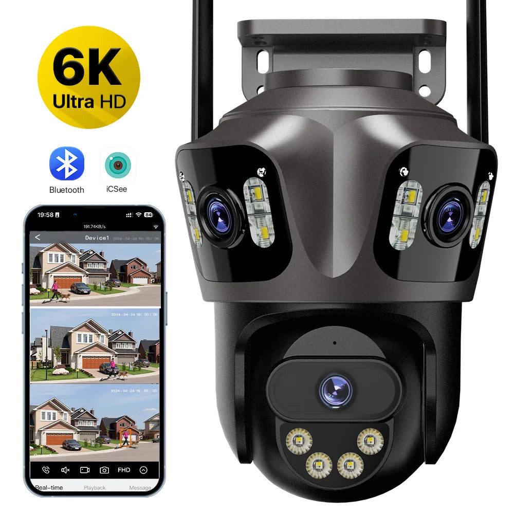 6K HD Outdoor IP Camera WiFi Three Lens