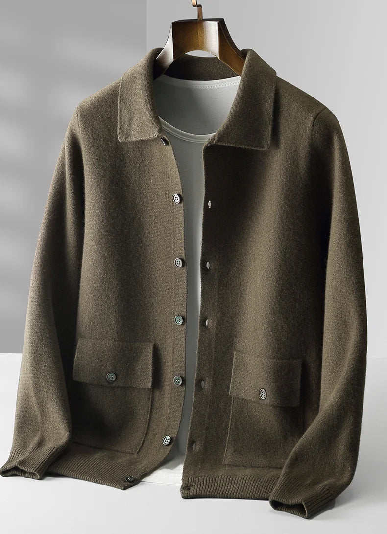 Autumn/Winter Cashmere Cardigan Men's Polo Neck Sweater.
