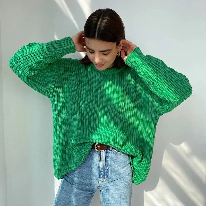 Casual O-neck Long Sleeve Sweater Blouse Office Lady .