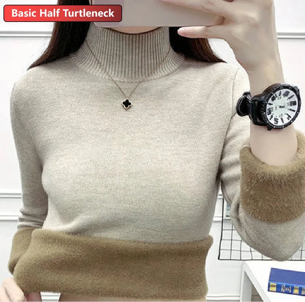 Turtleneck Winter Sweater Women Elegant Thicken Velvet.