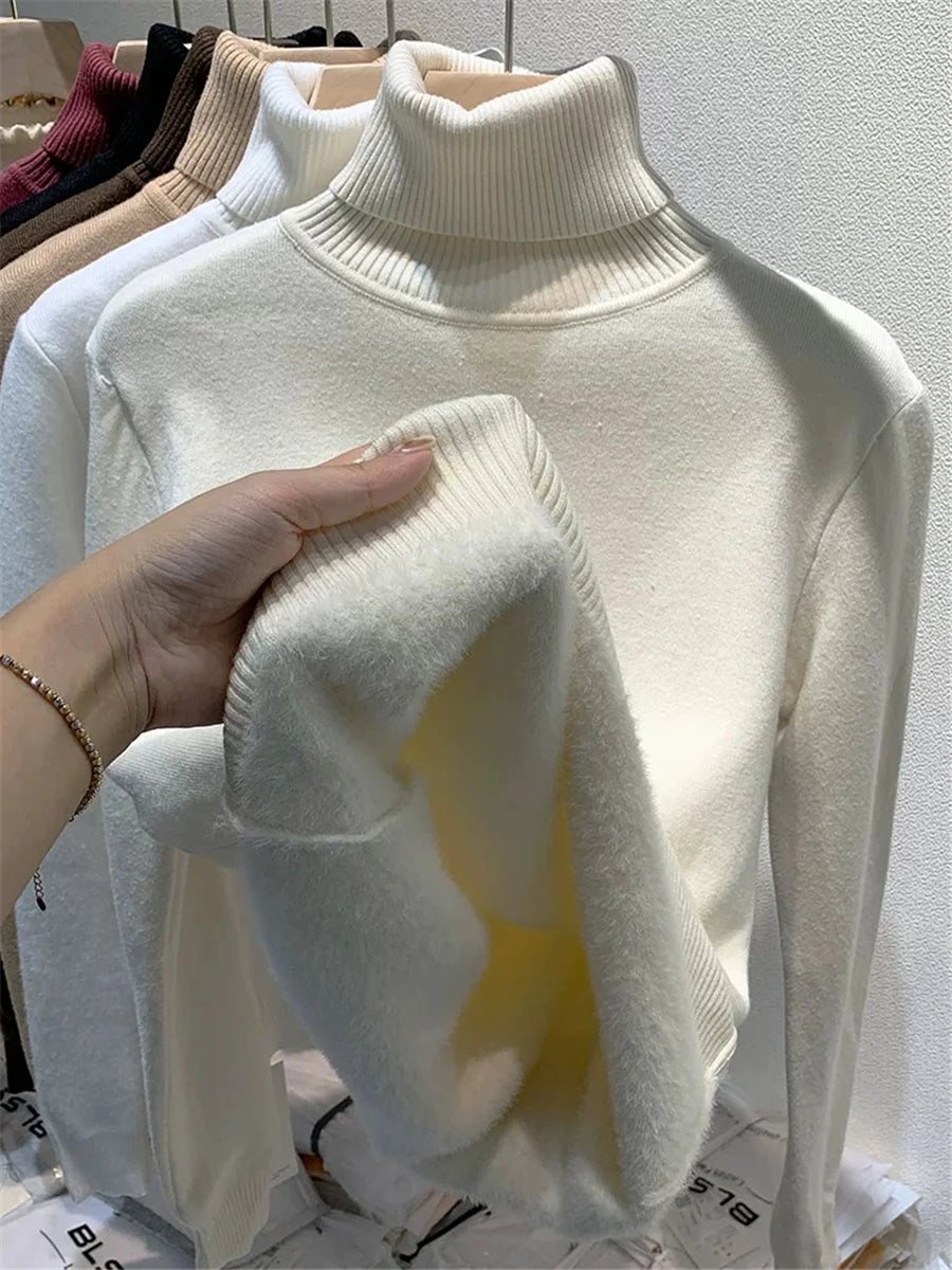 Turtleneck Winter Sweater Women Elegant Thicken Velvet.