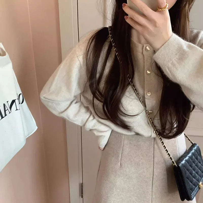 Women Cardigans Sweater  Autumn Winter O-Neck Long Sleeve.