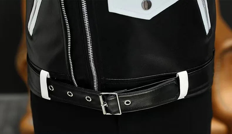 men's new handsome, new oblique zipper, casual color matching .
