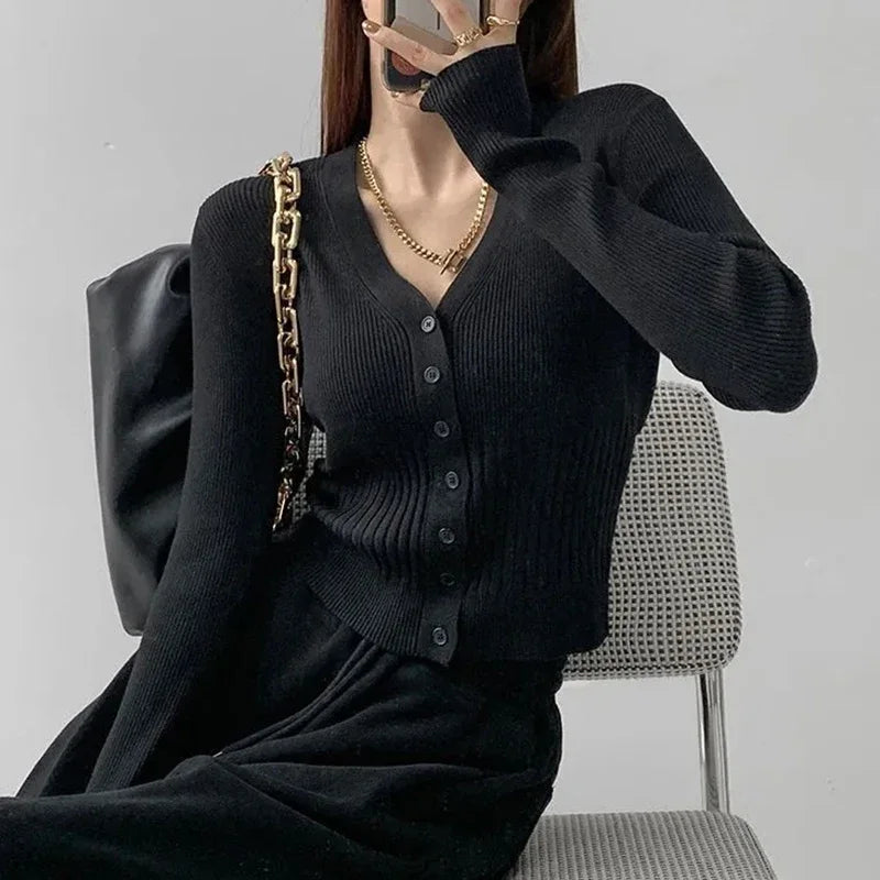 Rimocy Women's V Neck Cropped Cardigan Korean .
