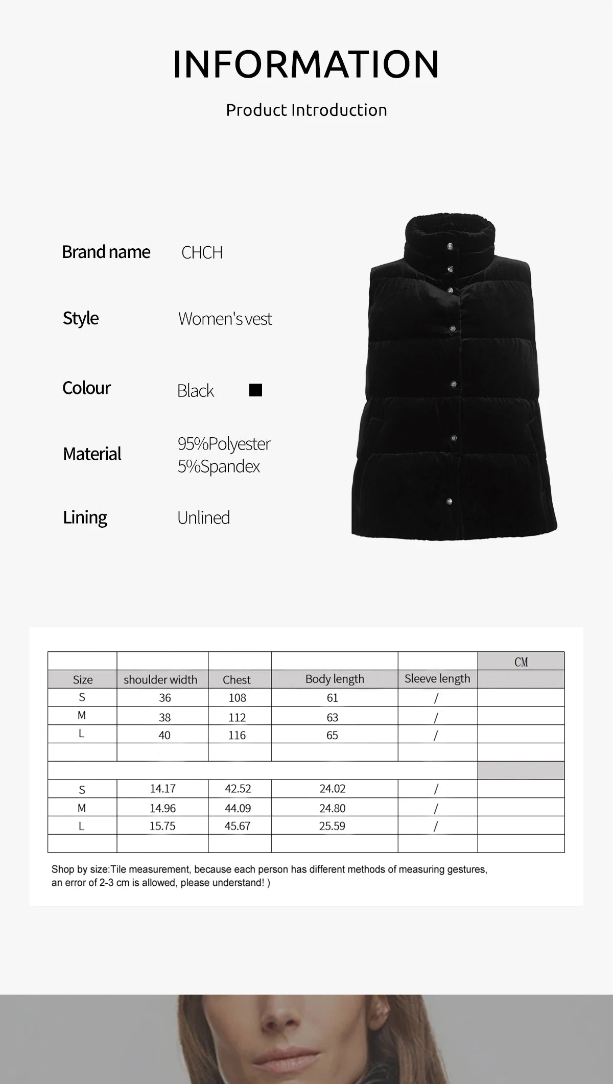 CHCH Autumn Winter Women's Solid Loose Vest Stand Collar .