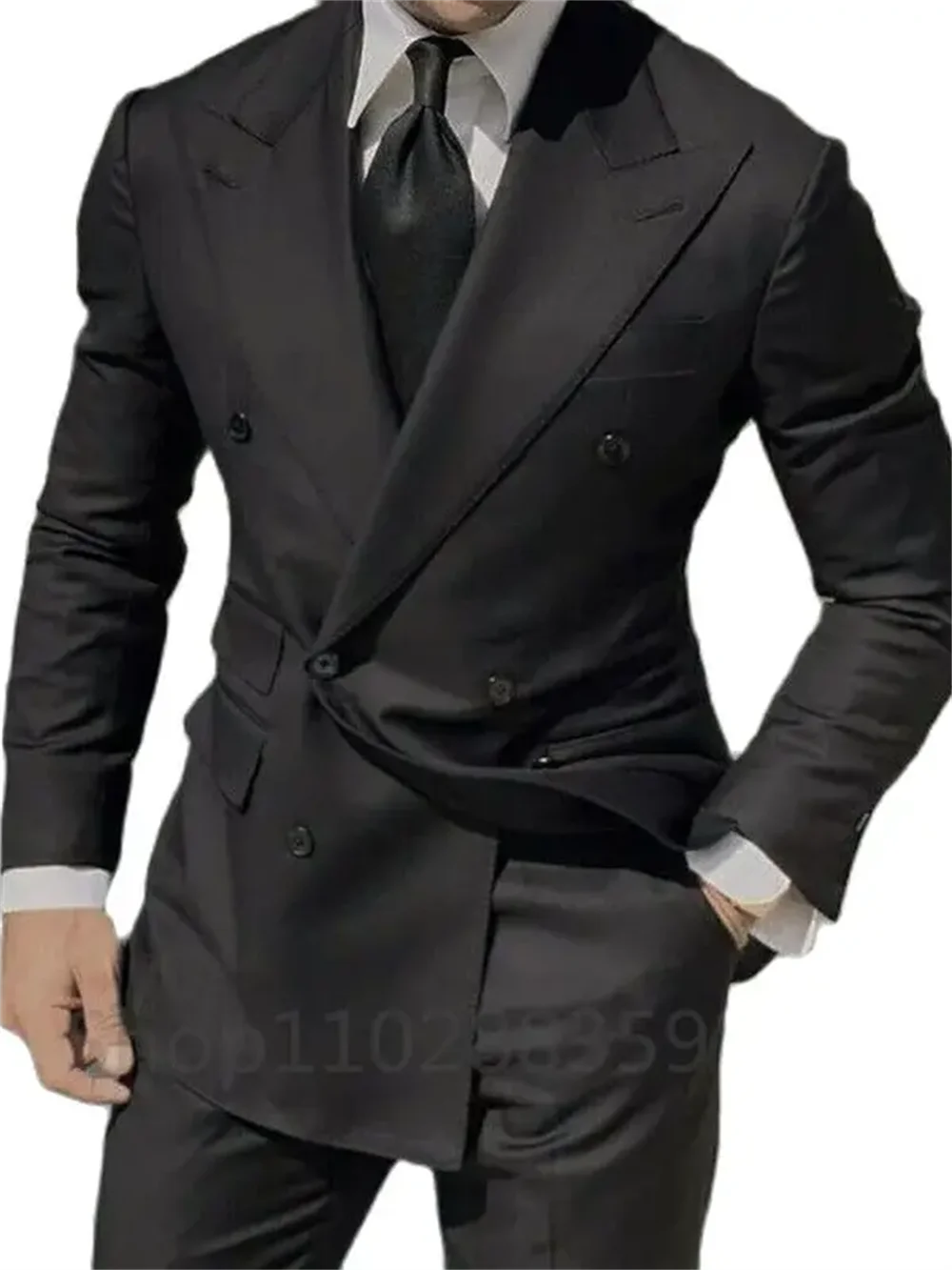 1 Piece Navy Blue Double Breasted Jacket Only Costume Homme Men .