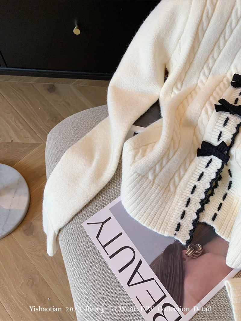 Elegant Knitted Cardigan Sweet Oversized Chic Sweater.