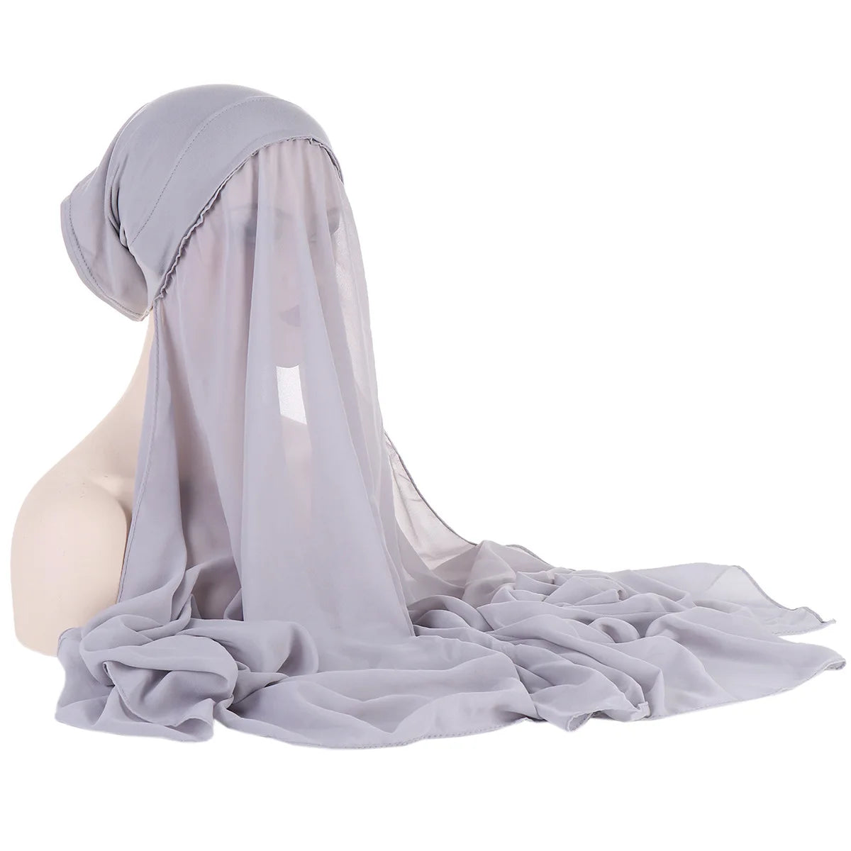 New Instant Chiffon Hijab Scarf With Undercap Solid Color .