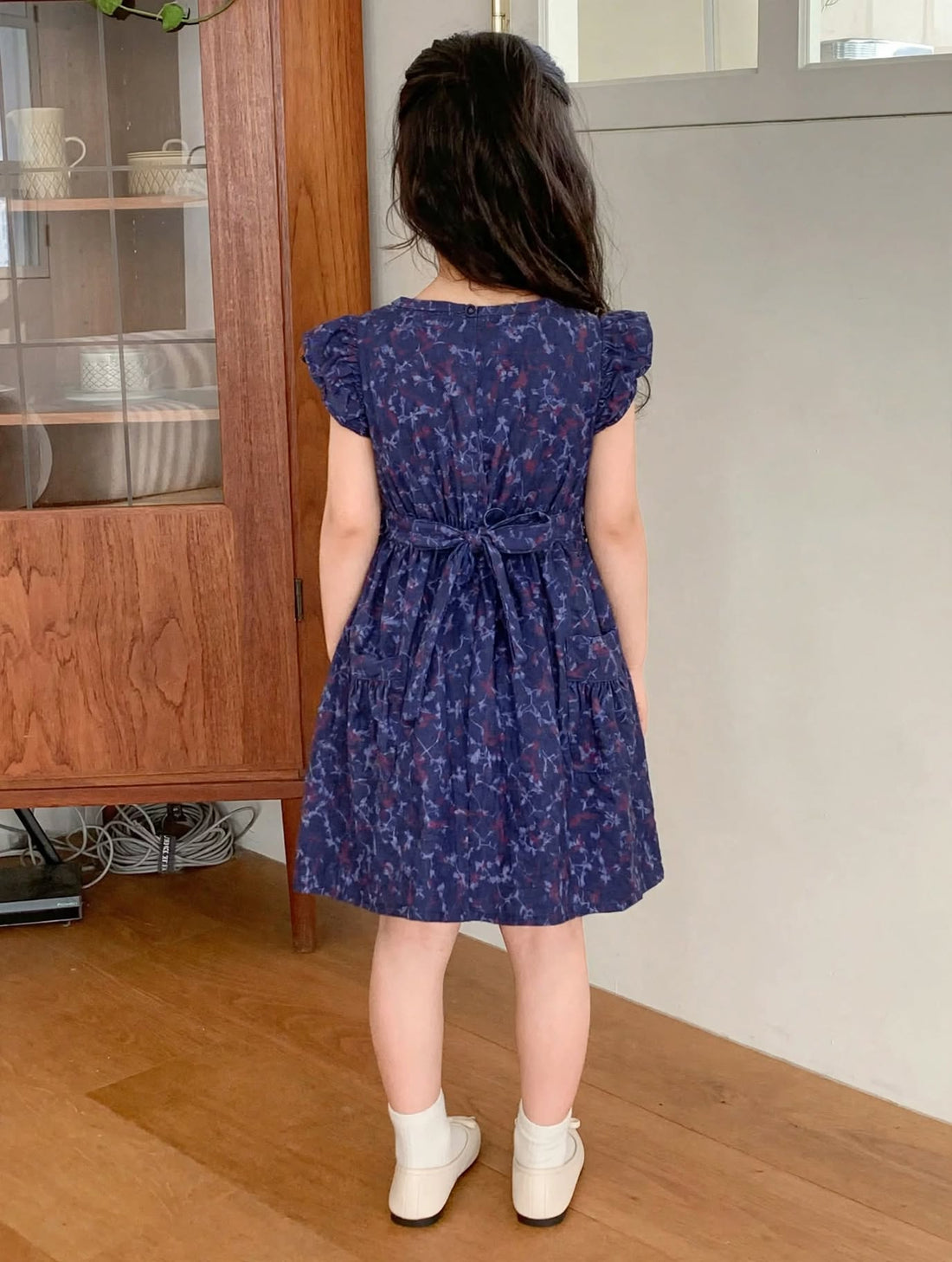 Girls Flower Printed Blue Denim Button-Down Tunic (2–12 Years)