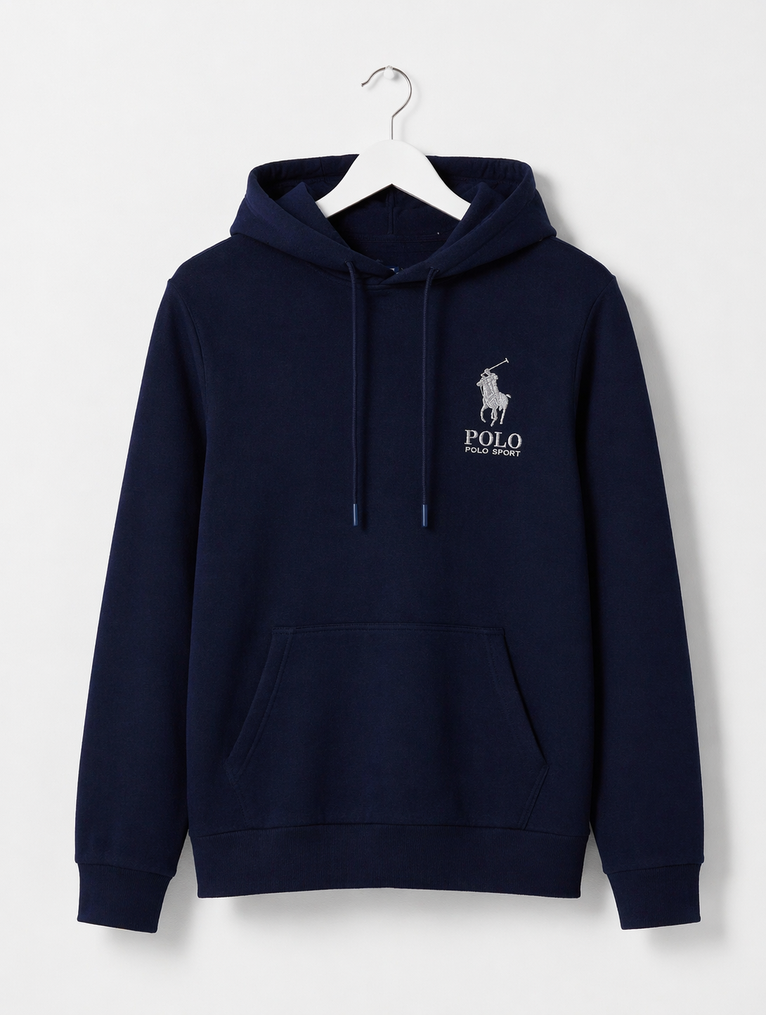 Men’s Navy Blue Pullover Hoodie – Minimal Logo Cotton Terry Sweatshirt | Lightweight Comfortable Streetwear UAE | Sizes S-XXL | MH