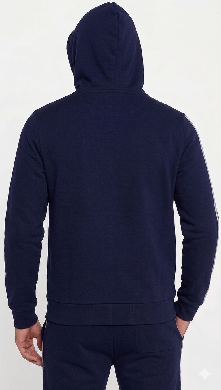 Men’s Navy Blue Pullover Hoodie – Minimal Logo Cotton Terry Sweatshirt | Lightweight Comfortable Streetwear UAE | Sizes S-XXL | MH