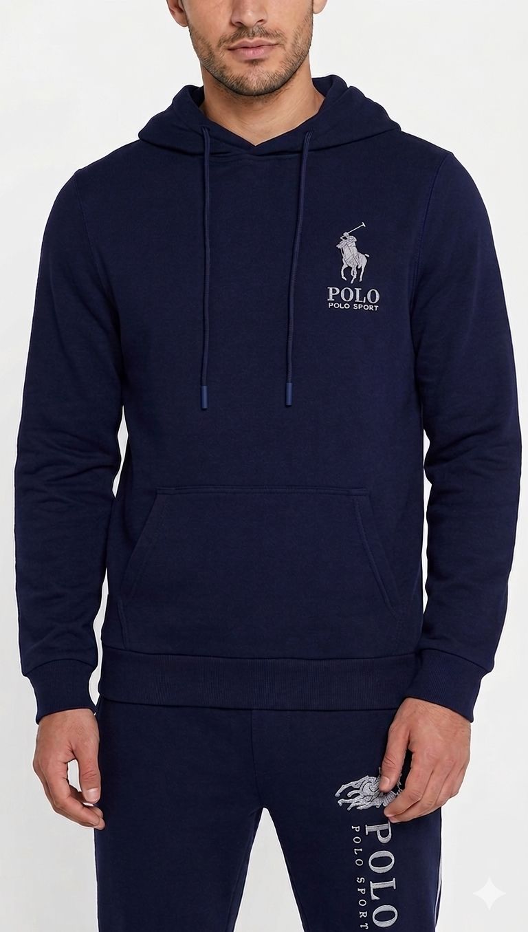 Men’s Navy Blue Pullover Hoodie – Minimal Logo Cotton Terry Sweatshirt | Lightweight Comfortable Streetwear UAE | Sizes S-XXL | MH