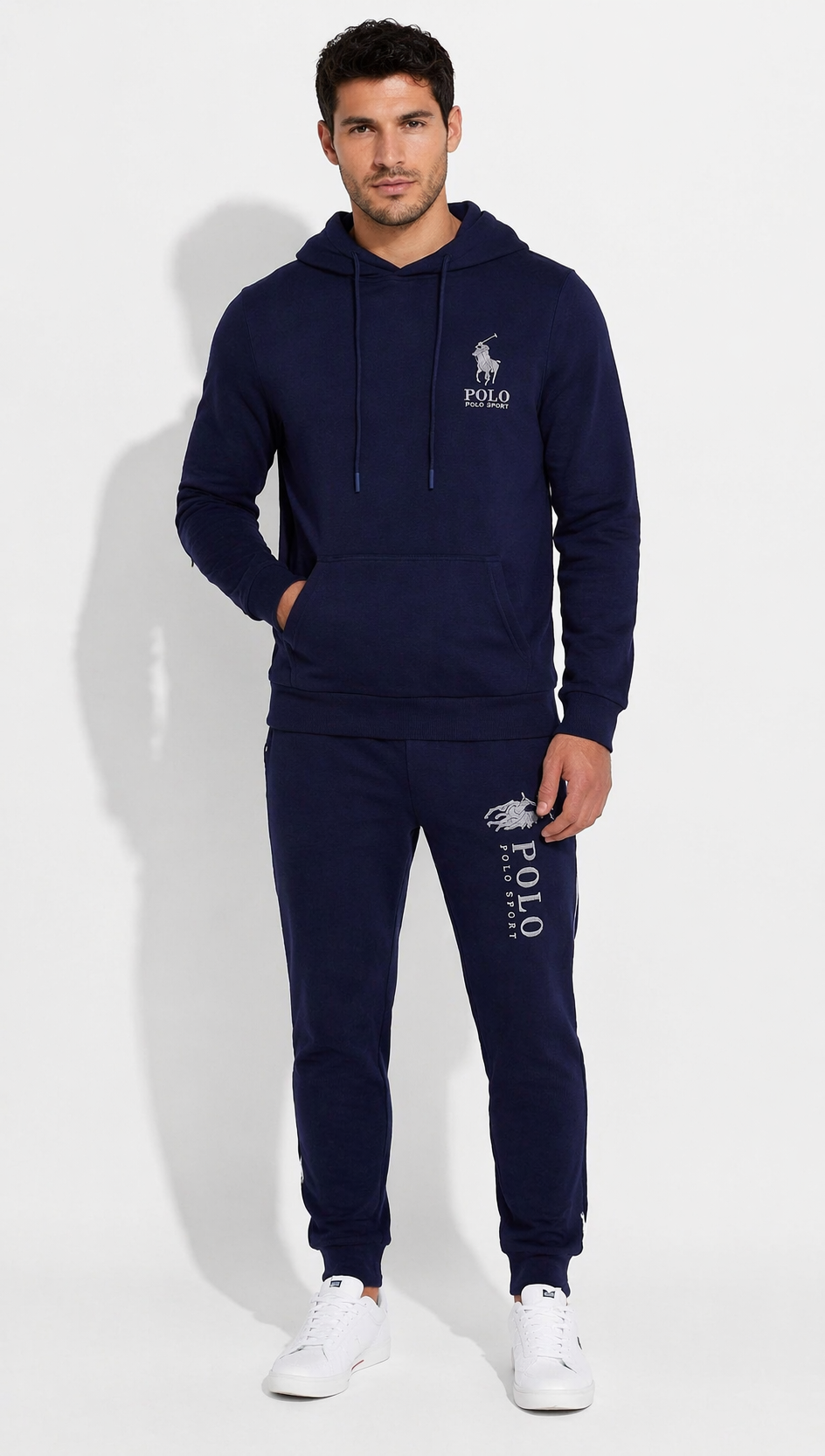 Men’s Navy Blue Pullover Hoodie – Minimal Logo Cotton Terry Sweatshirt | Lightweight Comfortable Streetwear UAE | Sizes S-XXL | MH