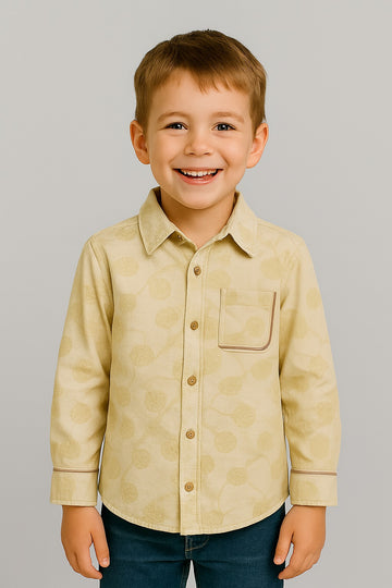 Boys' Light Beige Printed Cotton Shirt /MH
