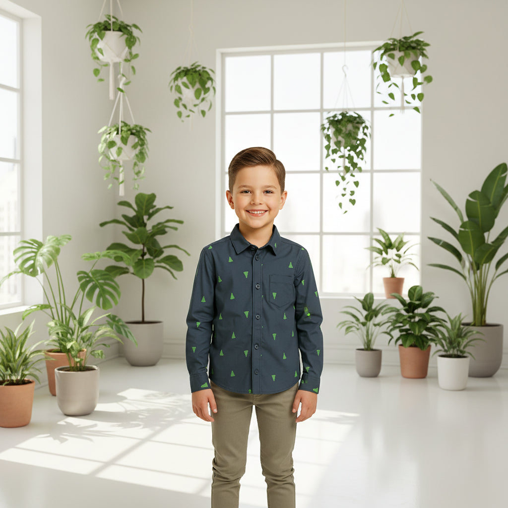 Boys' Abstract Geometric Casual Shirt – Long Sleeve Cotton Button-Down | Sizes (3-14 Years) | MH