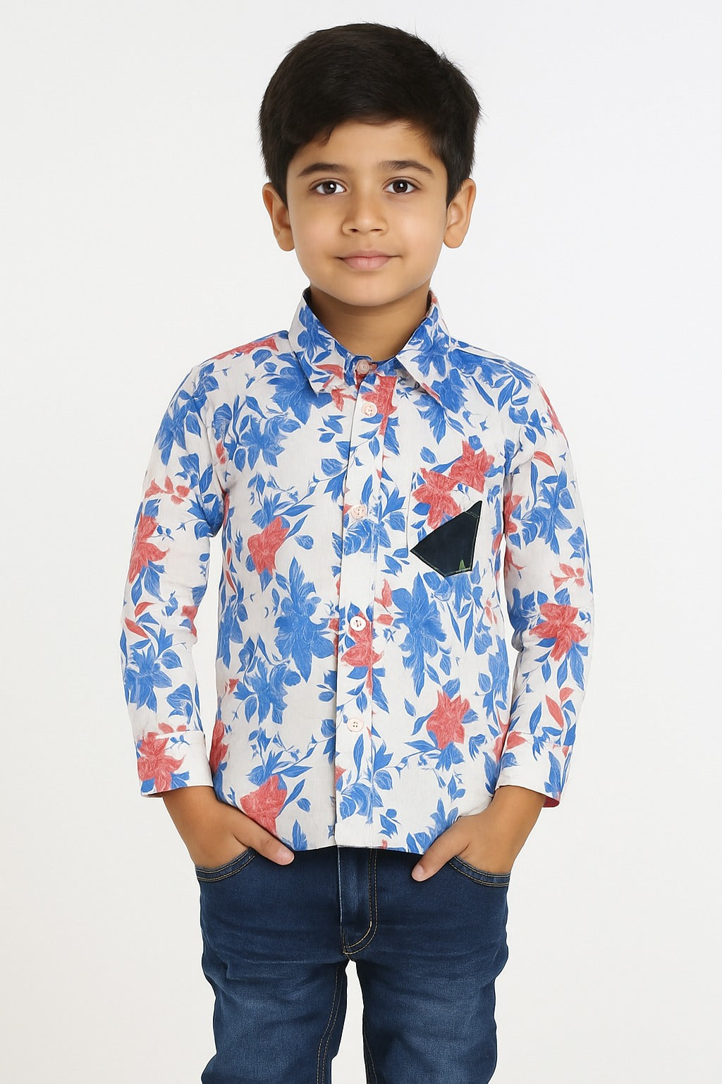 Coral & Cobalt Boys’ Floral Button-Down Shirt /MH