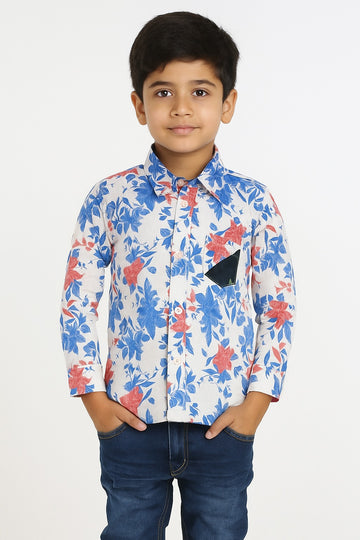 Coral & Cobalt Boys’ Floral Button-Down Shirt /MH