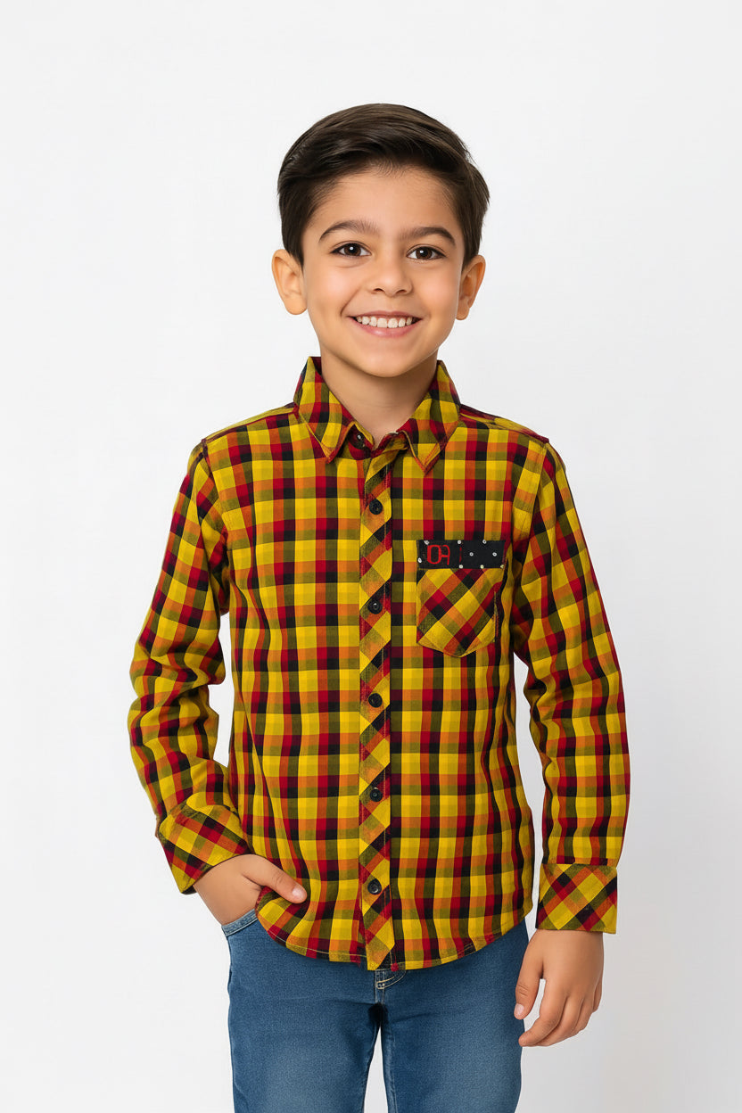 Boys' Blue Colorblock Plaid Flannel Shirt – Long Sleeve Cotton Button-Down (Ages 2-12) MH