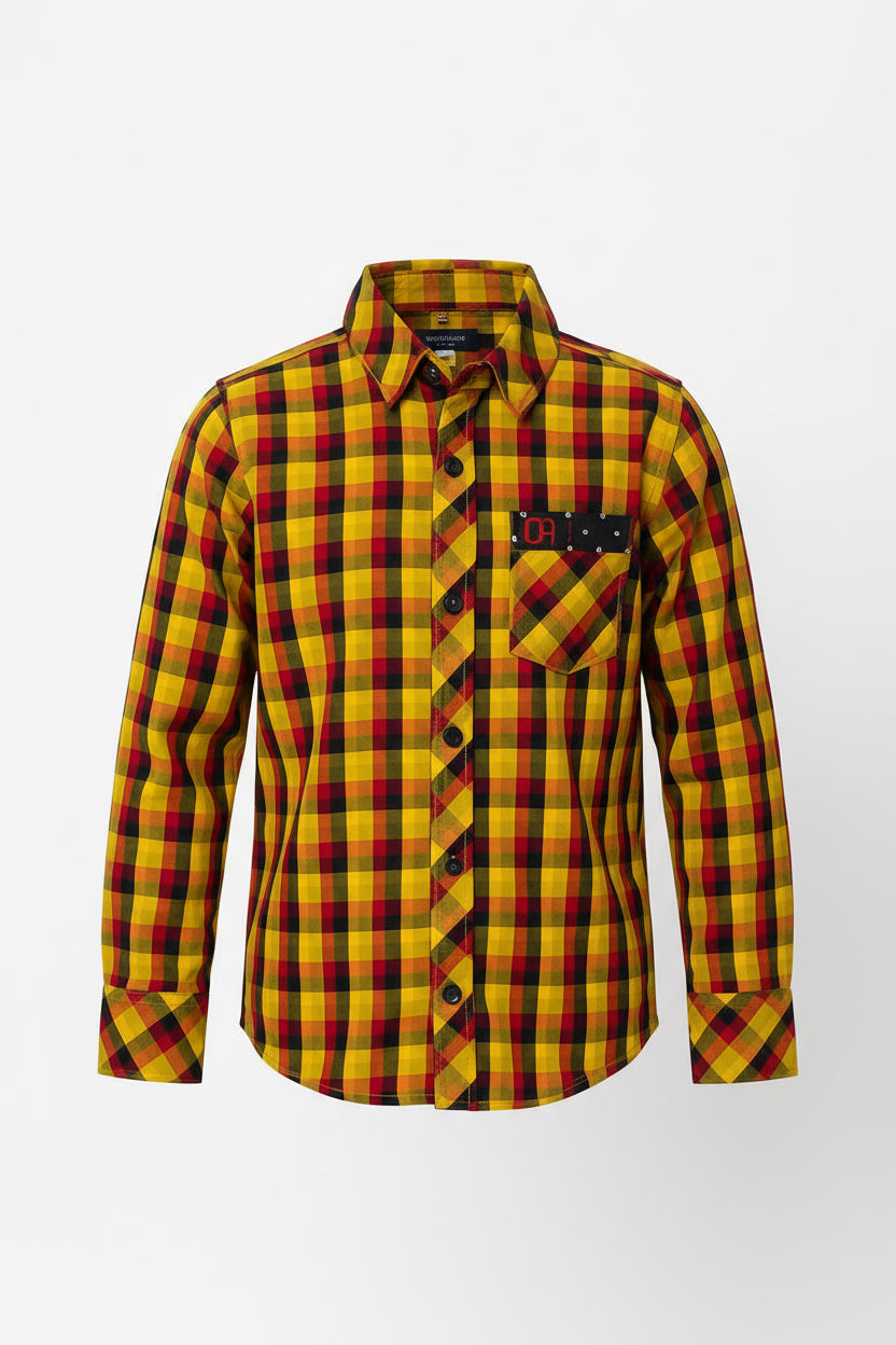 Boys' Blue Colorblock Plaid Flannel Shirt – Long Sleeve Cotton Button-Down (Ages 2-12) MH