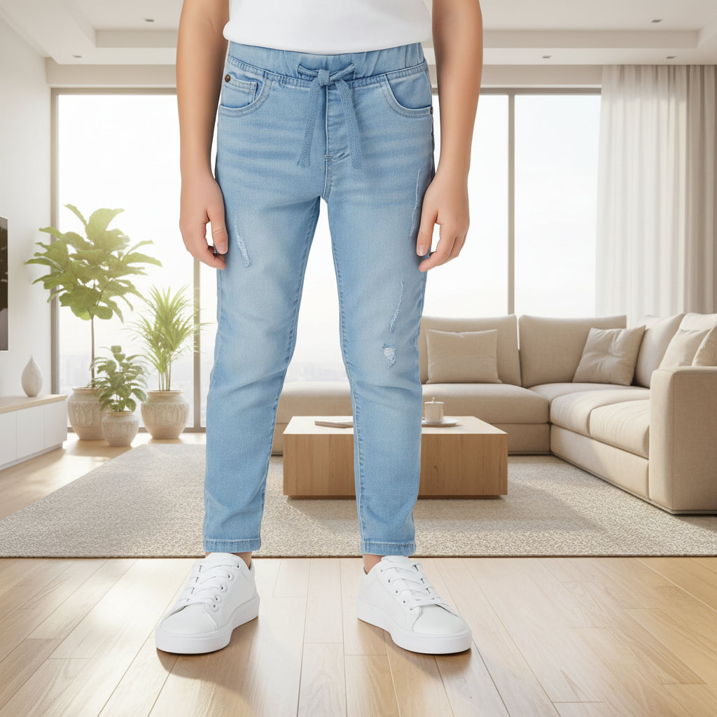 Kids’ Mid-Blue Distressed Denim Jeans – Durable Stretch Fit | 2 Washed | Sizes 1-12 Years | MH