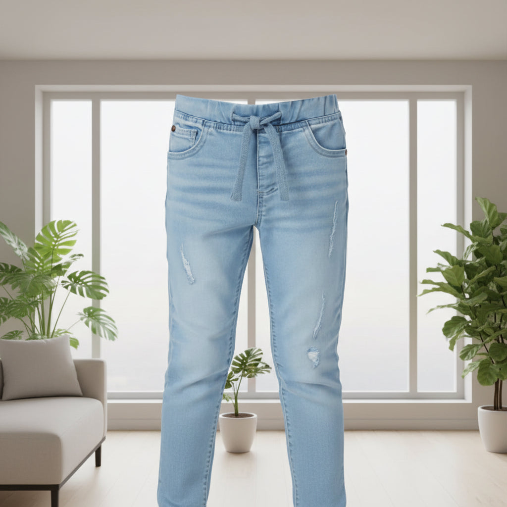 Kids’ Mid-Blue Distressed Denim Jeans – Durable Stretch Fit | 2 Washed | Sizes 1-12 Years | MH