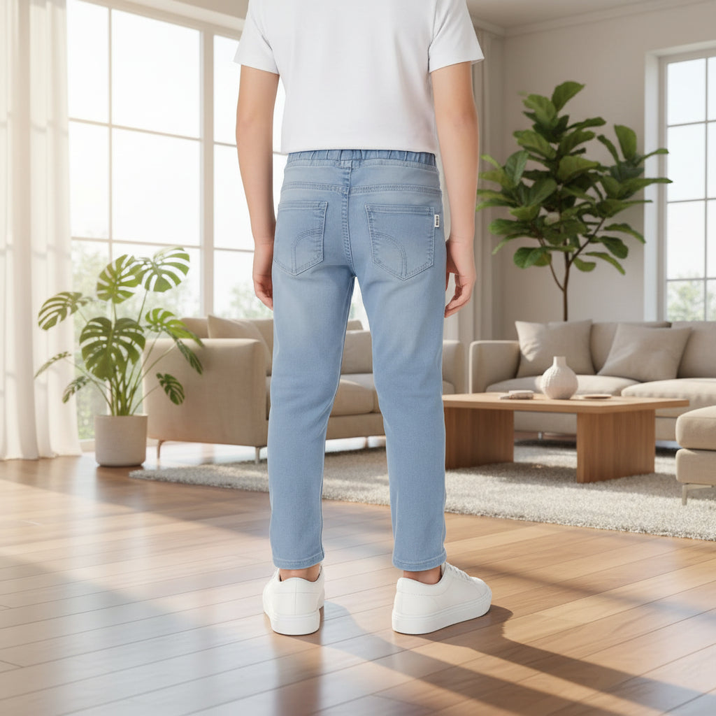 Kids’ Mid-Blue Distressed Denim Jeans – Durable Stretch Fit | 2 Washed | Sizes 1-12 Years | MH