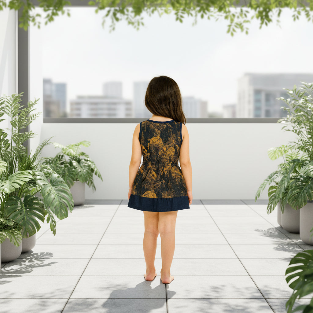 Kid Girl Leafy Print Sleeveless Button Dress | MH