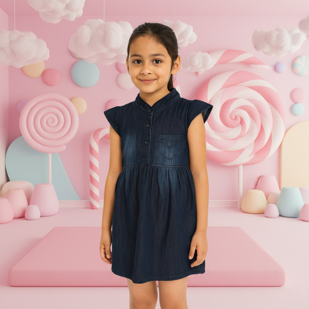 Kid Girl's High neck Denim Dress | MH