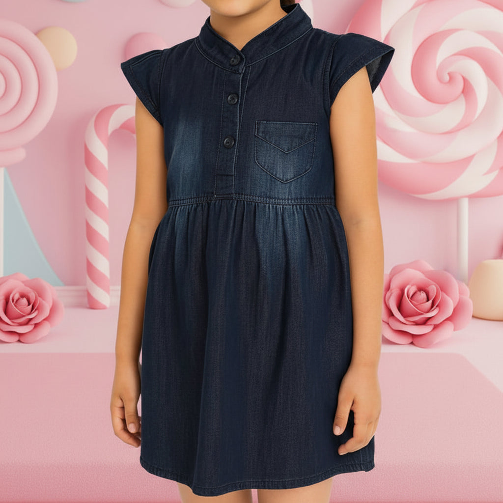 Kid Girl's High neck Denim Dress | MH