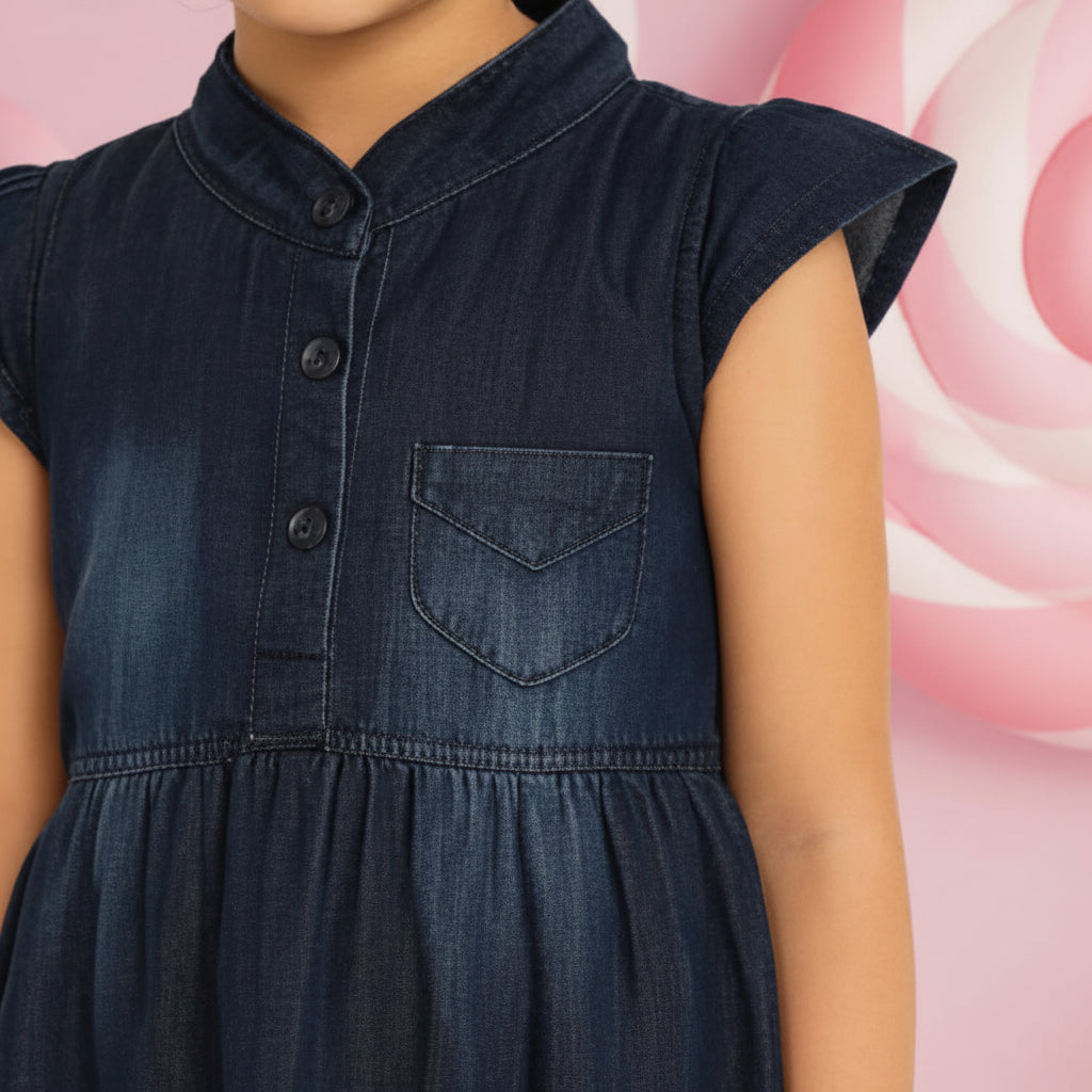 Kid Girl's High neck Denim Dress | MH