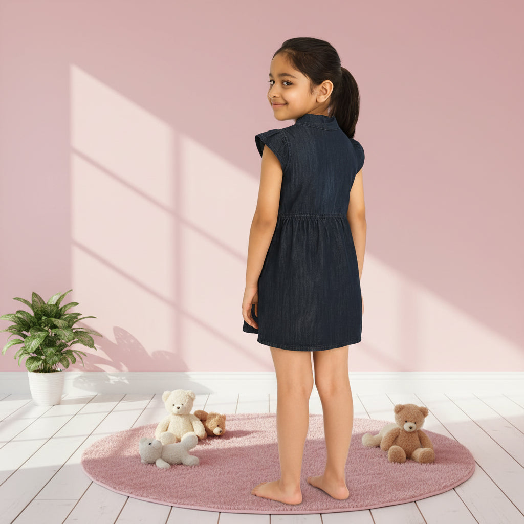 Kid Girl's High neck Denim Dress | MH