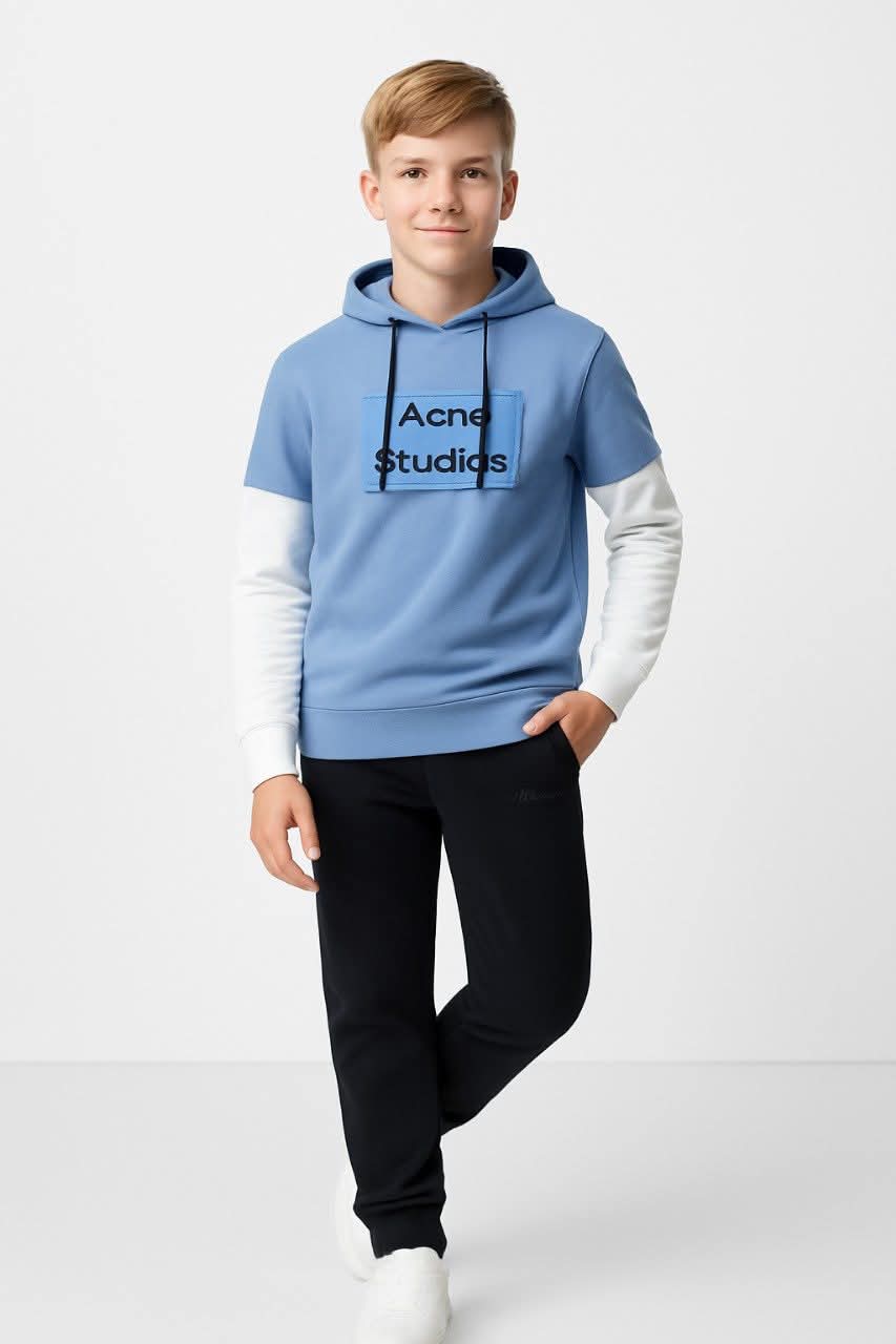Blue & White Layered Sleeve Acne Studios Hoodie (9-16 Yrs)/ MH