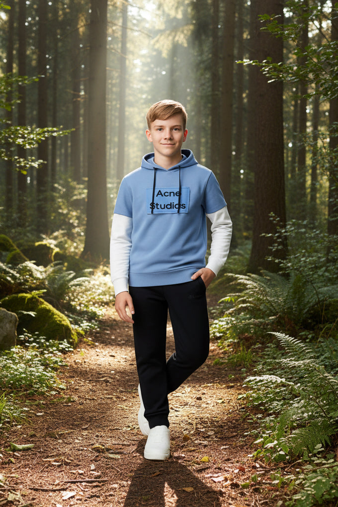 Kid Boys Layered Design Hoodie & jogger Tracksuit Set | MH