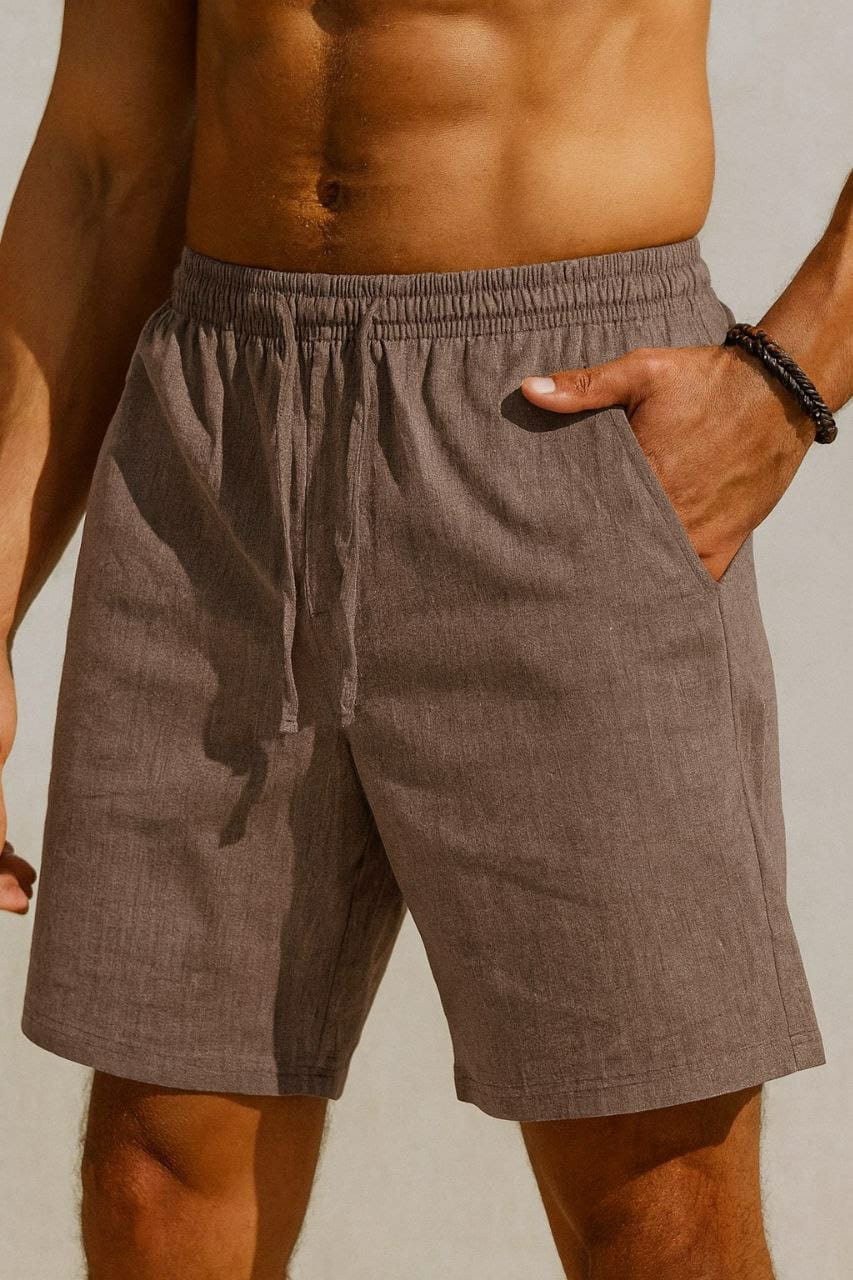 Men’s Ramie Linen Cotton Drawstring Shorts | 4 Colours White Green Navy Brown | Casual Summer Shorts | Sizes M–XXL | MH