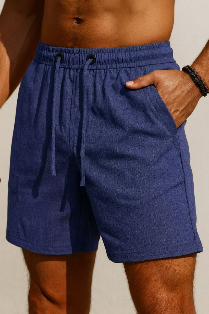 Men’s Ramie Linen Cotton Drawstring Shorts | 4 Colours White Green Navy Brown | Casual Summer Shorts | Sizes M–XXL | MH