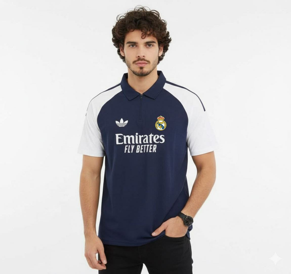 Men’s Real Madrid Inspired Oversized Men's Polo Zipper Jersey Club T-shirt  | Premium Quality | M–XXL | Mh-ae