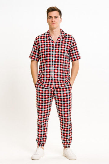 Men's Red, Black, and White Checkered Loungewear Set ./ MH