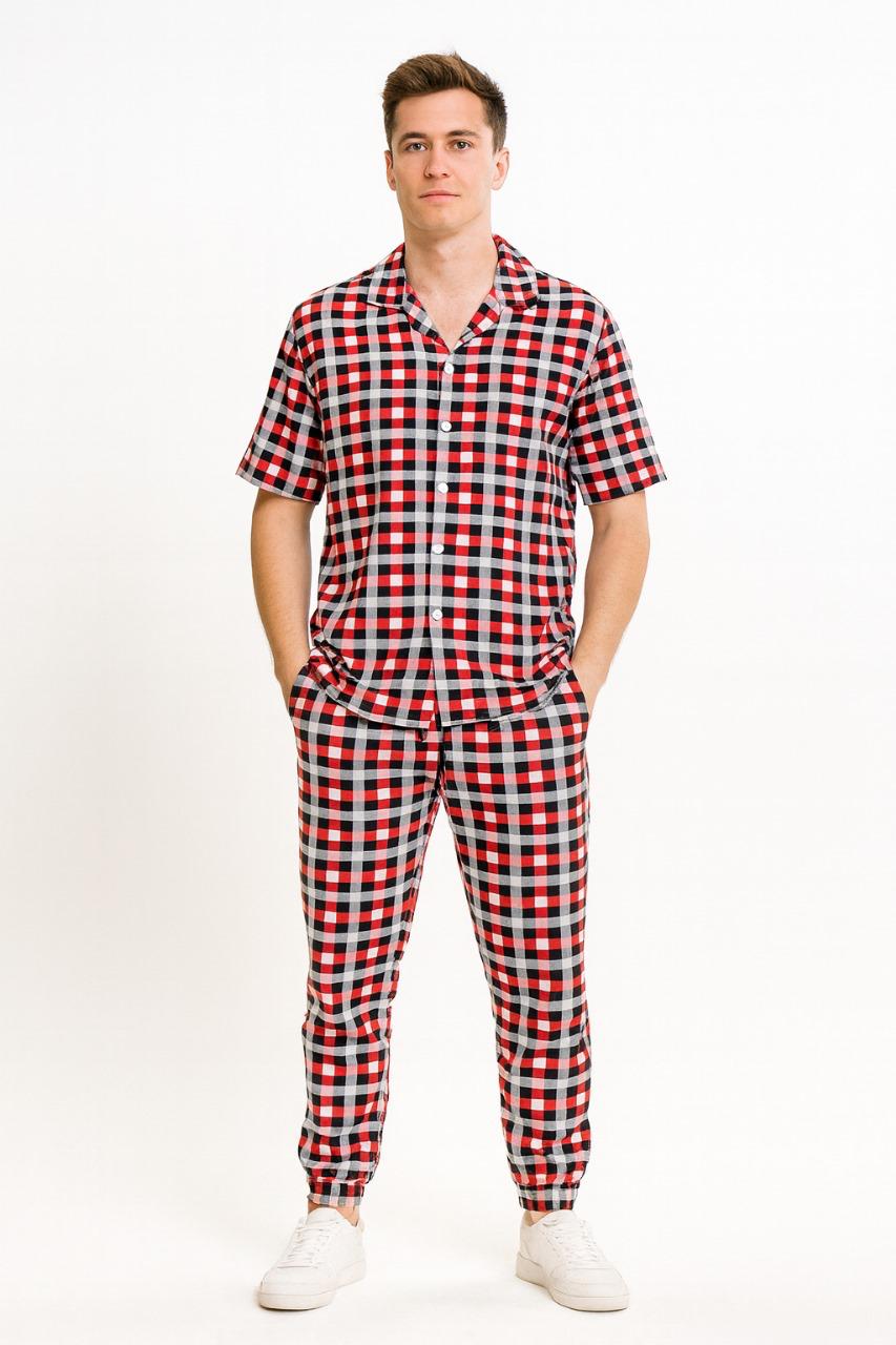 Men's Red, Black, and White Checkered Loungewear Set ./ MH