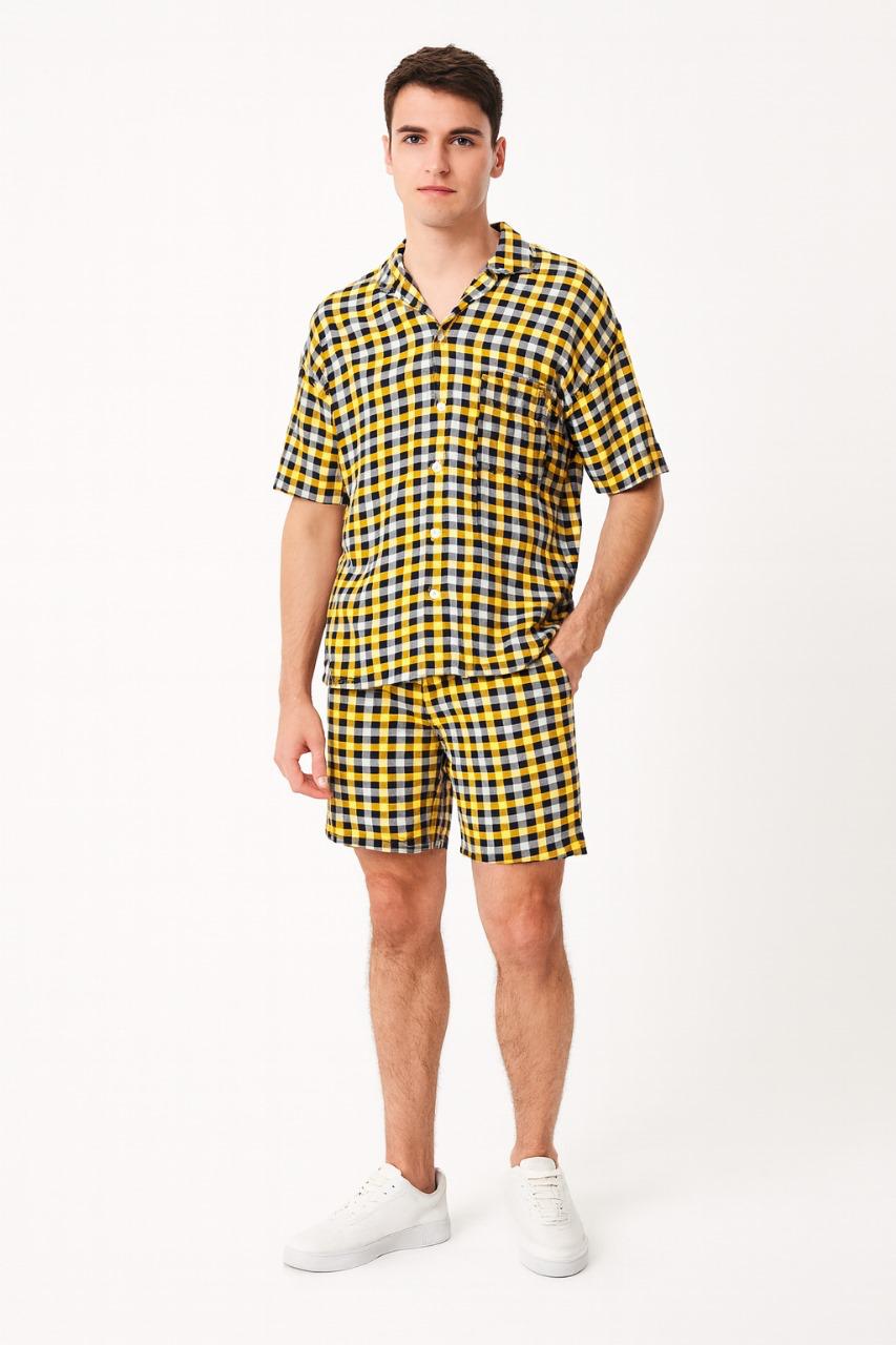Men's Gingham Check Shirt and Shorts Set./MH