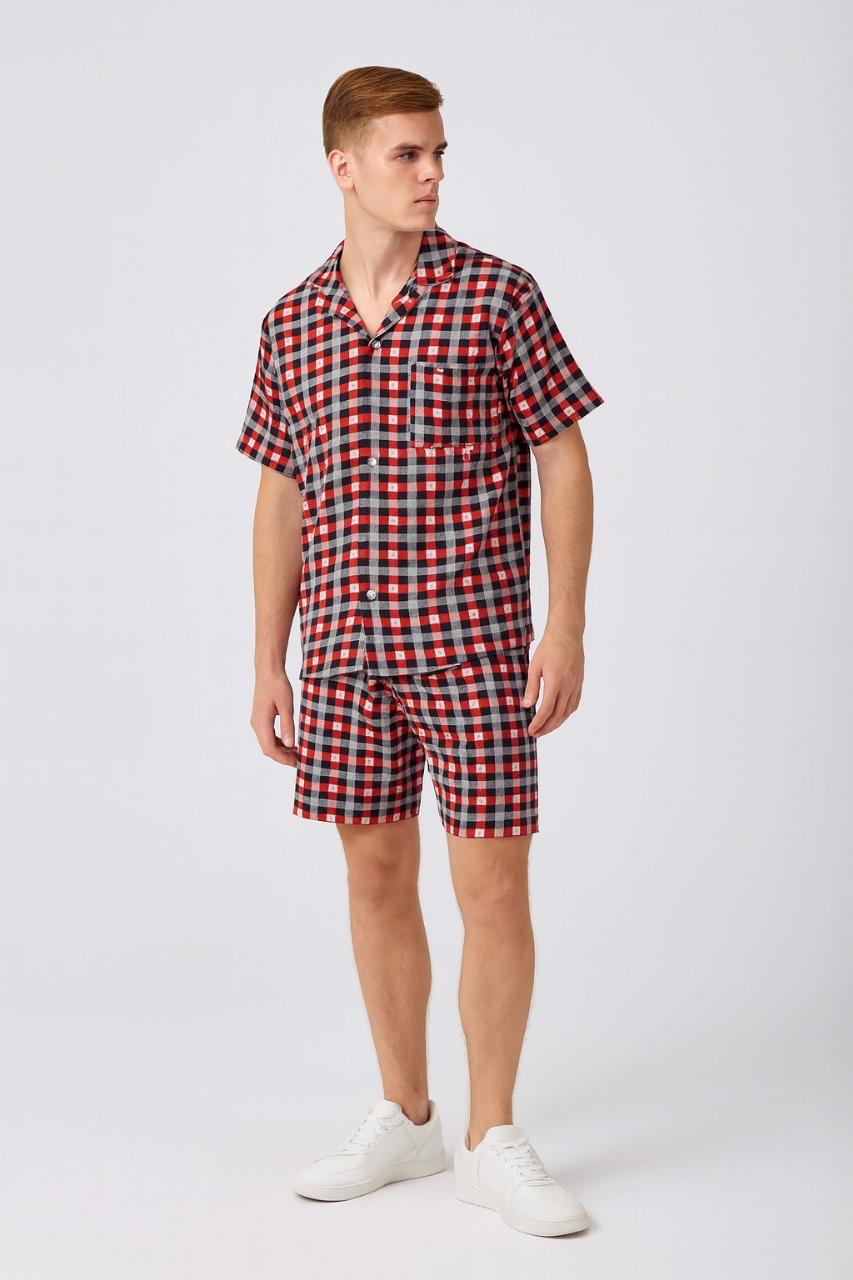 Men's Gingham Check Shirt and Shorts Set./MH