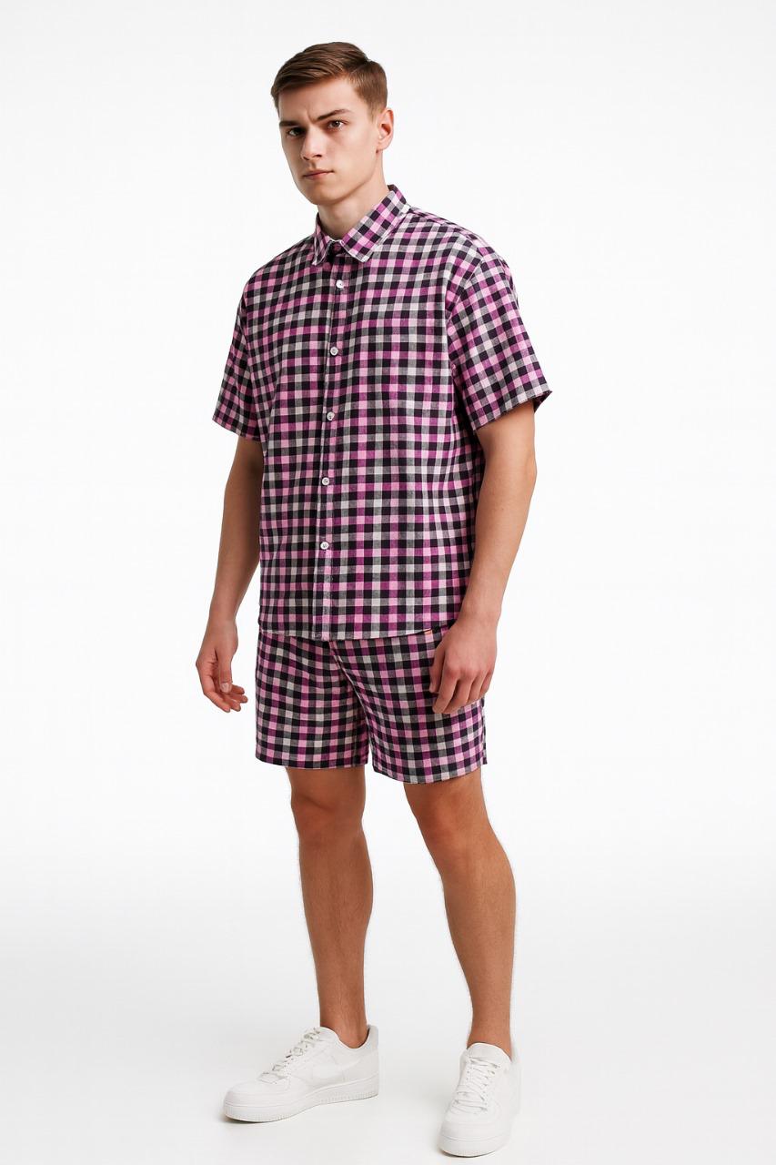 Men's Gingham Check Shirt and Shorts Set./MH