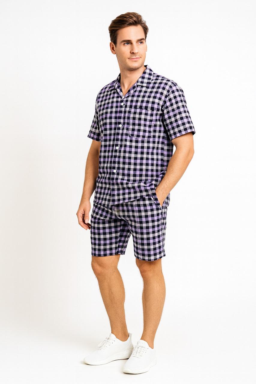 Men's Gingham Check Shirt and Shorts Set./MH