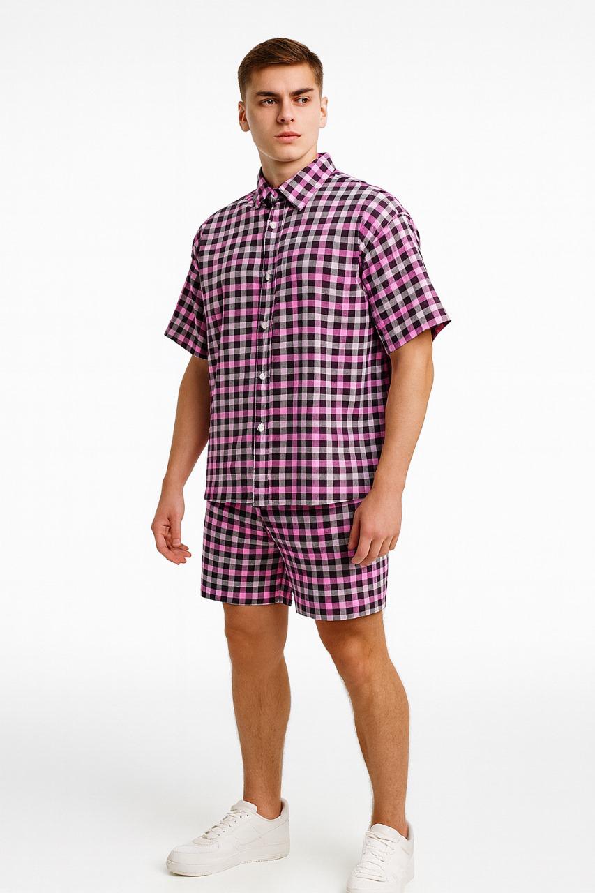 Men's Gingham Check Shirt and Shorts Set./MH
