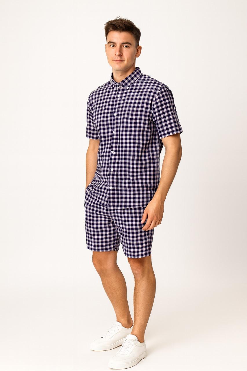 Men's Gingham Check Shirt and Shorts Set./MH