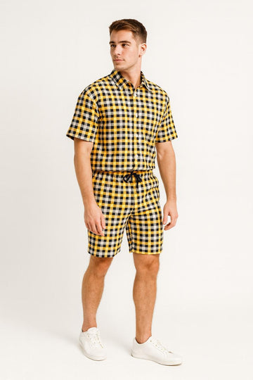 Men's Gingham Check Shirt and Shorts Set./MH