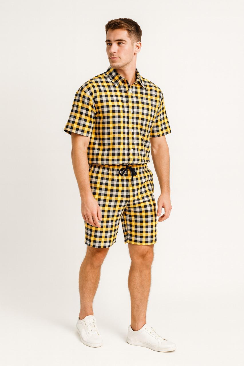 Men's Gingham Check Shirt and Shorts Set./MH
