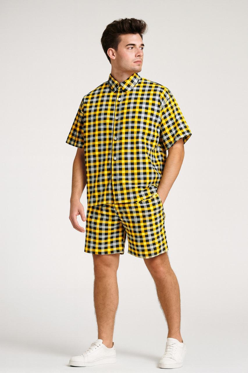 Men's Gingham Check Shirt and Shorts Set./MH