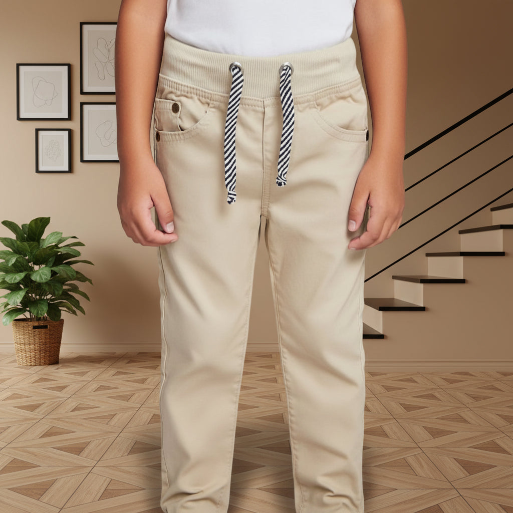Tan Brown Regular Fit Rib Waist Pull-On Pants|MH (2-12yrs)